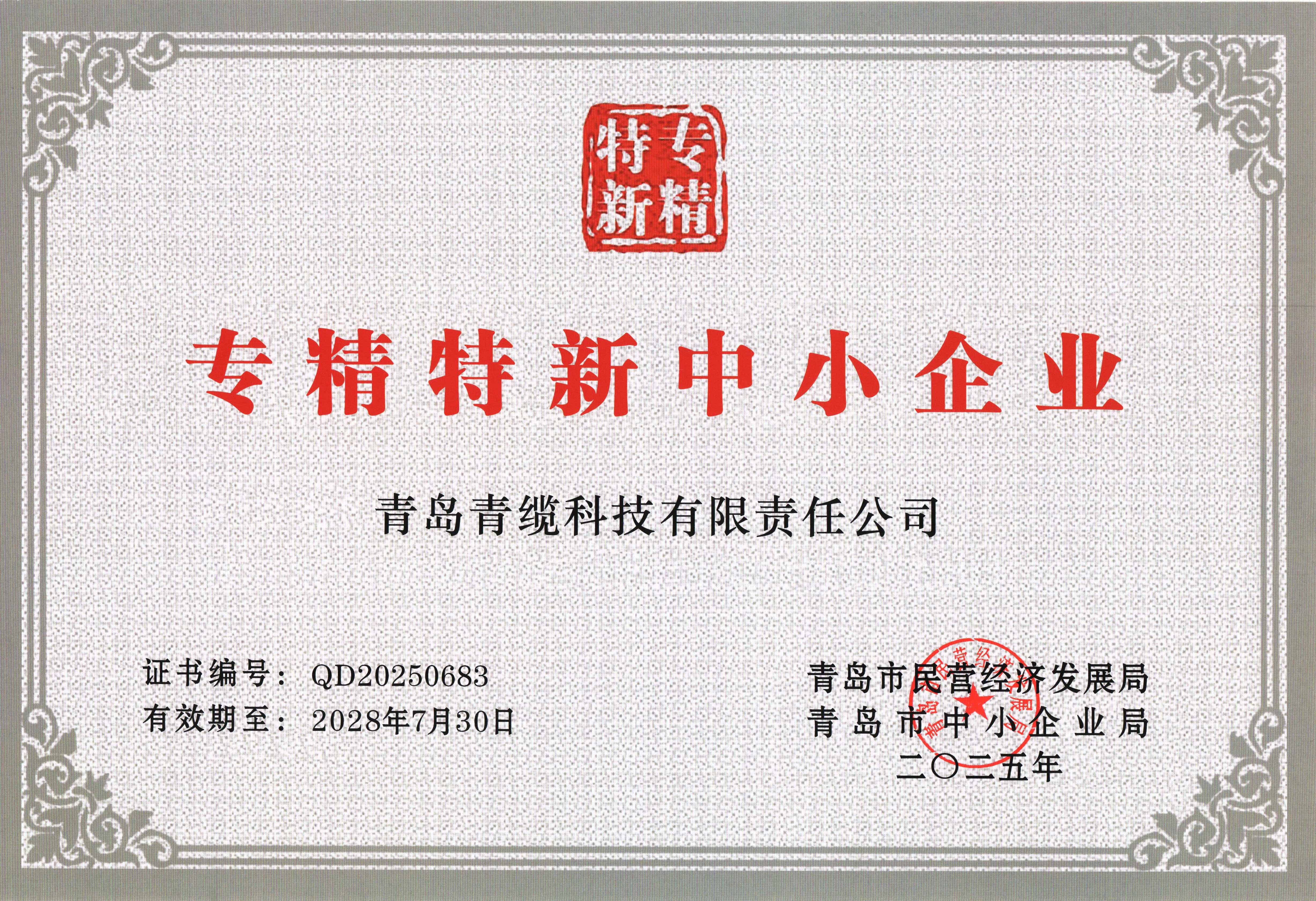青纜獲評“創(chuàng)新型中小企業(yè)”并順利通過“專精特新中小企業(yè)”復(fù)評